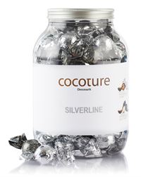 Cocoture chokoladekugler i sølv og stålgrå i plastbøtte - Silverline 1,2 kg   NEDSAT PGA HOLDBARHED